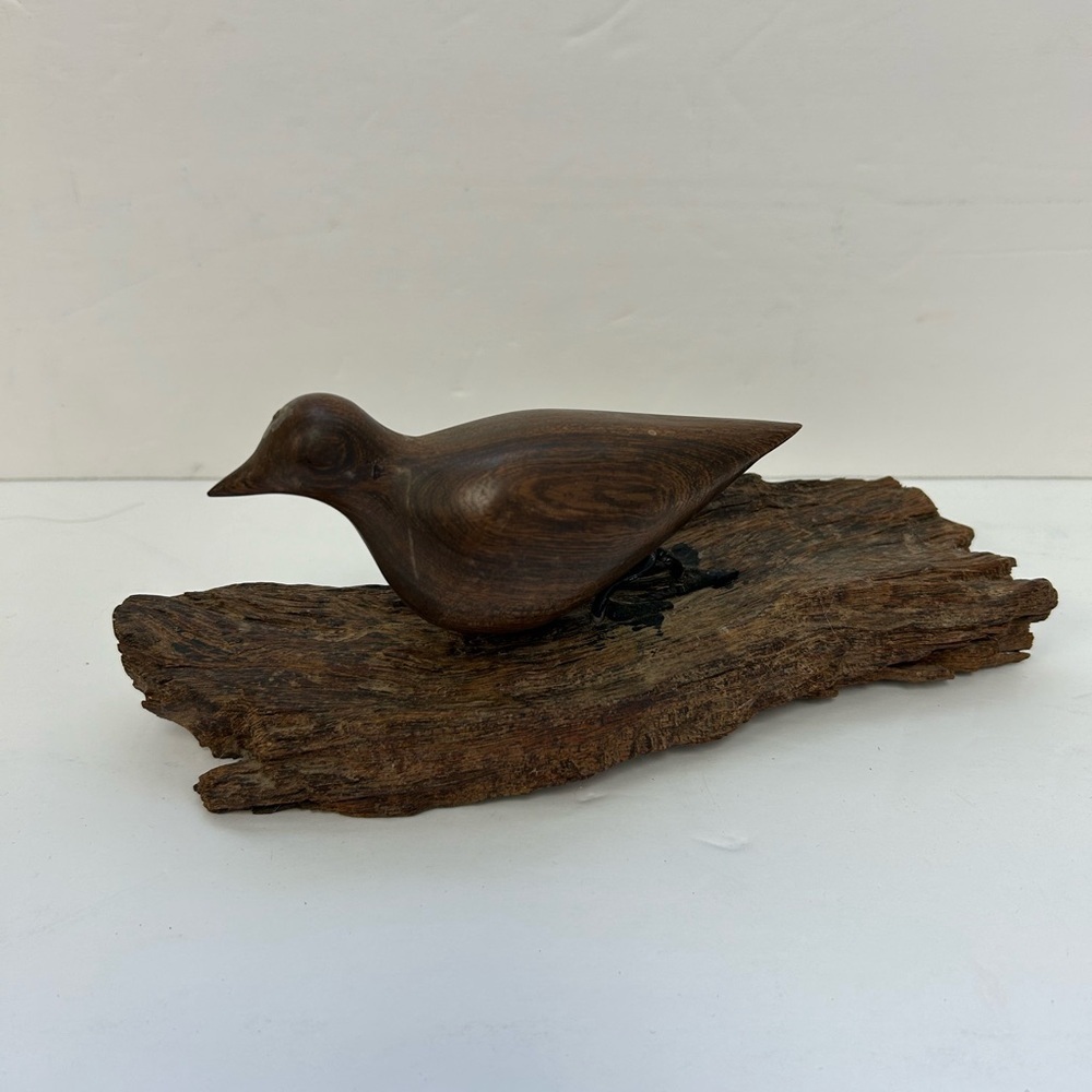 hand-carved Mid-Century Modern (MCM) wooden bird folk art sculpture